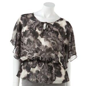 Elle Women's 2-Piece Floral Chiffon Top and Camisole Set, Floral Black, Small